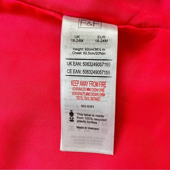 New Toddler girl button closure red Winter Coat With Faux Fur Trip 18-24m - Picture 12 of 12